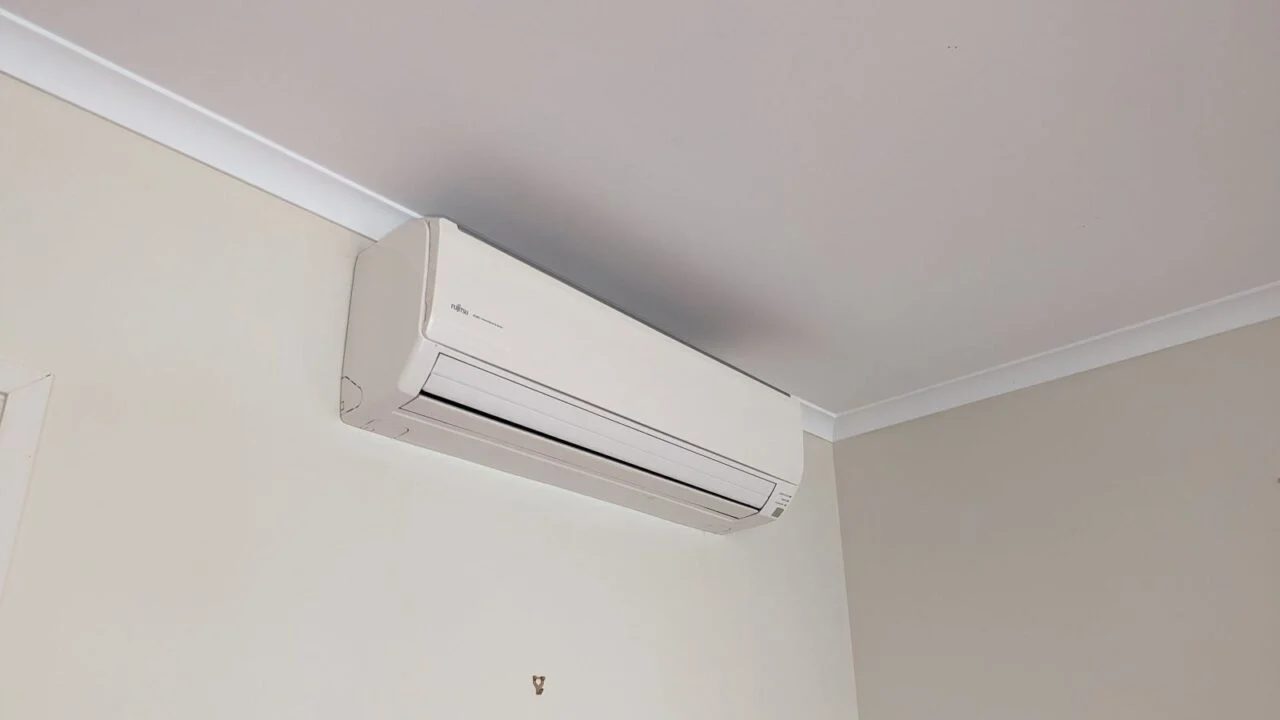 Split system air conditioner installed in a home